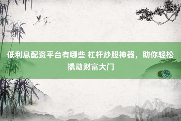 低利息配资平台有哪些 杠杆炒股神器，助你轻松撬动财富大门